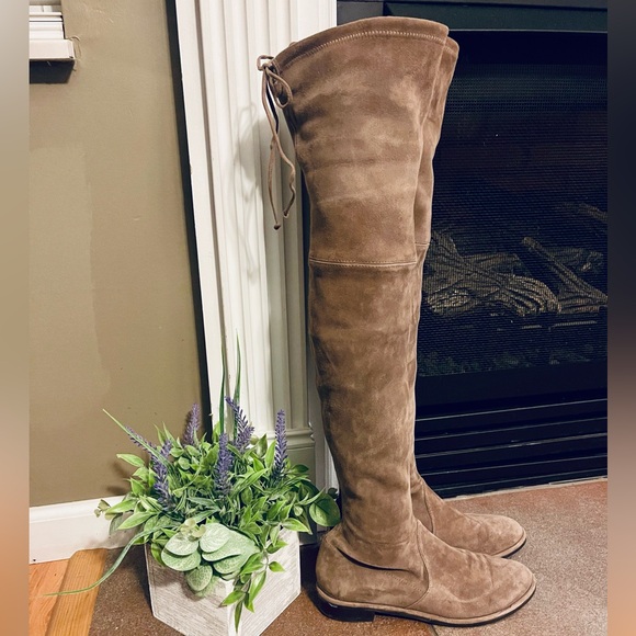 Stuart Weitzman Lowland Bold Beige Suede Over the Knee Boots - Picture 13 of 15